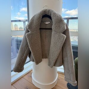 Cropped Gray Teddy Bomber Reformation Jacket